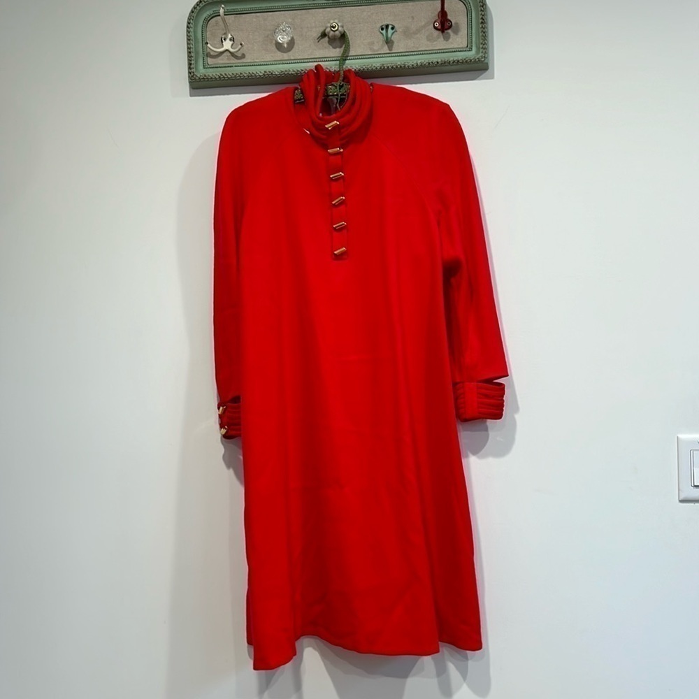 Vintage Ildi Marshall cut out red gold wool short Dress Circa 1980 Large